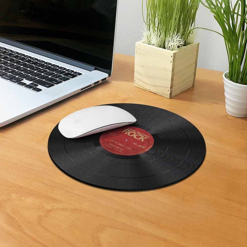 WIRESTER Non-Slip Round Mousepad, Vintage Vinyl Record Red Mouse Pad for Home, Office and Gaming Desk - Image 5